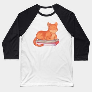 Cat Sleeping on Books Baseball T-Shirt